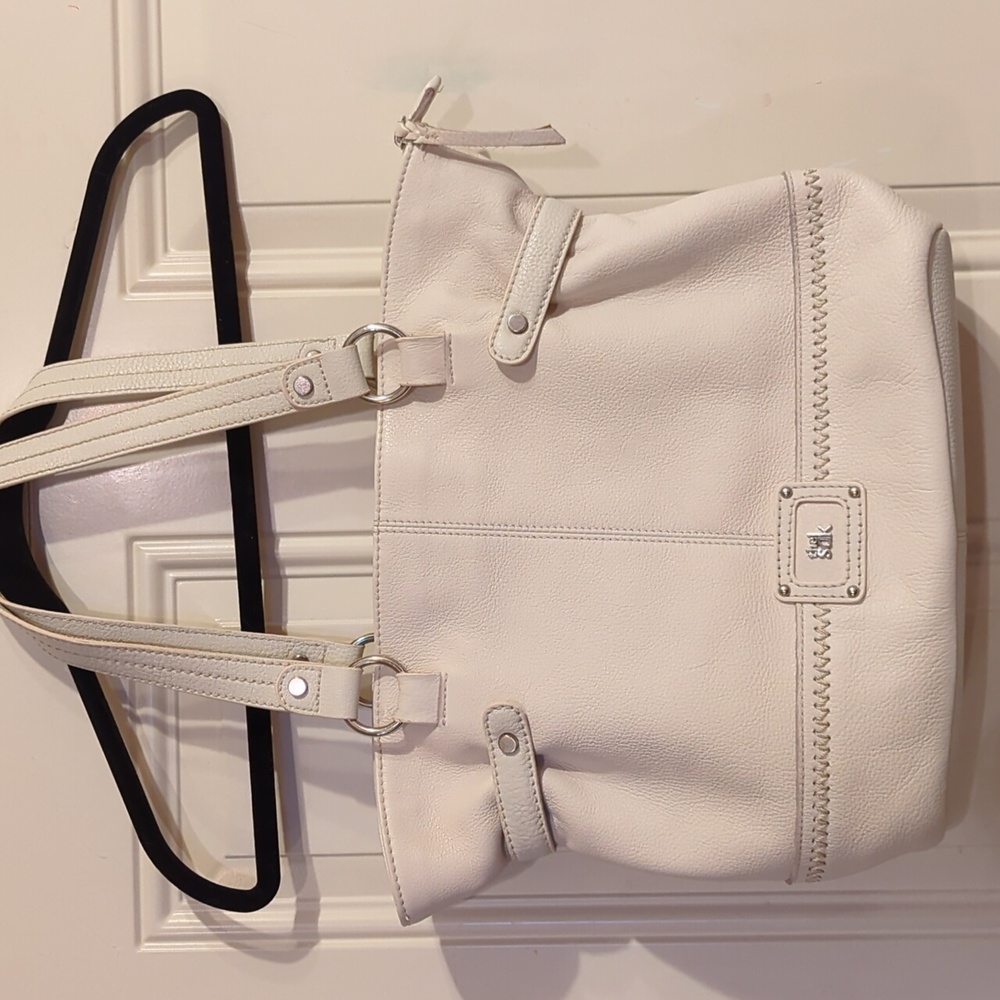 The Sac genuine leather hobo shoulder tote white/ivory bag with fabric interior